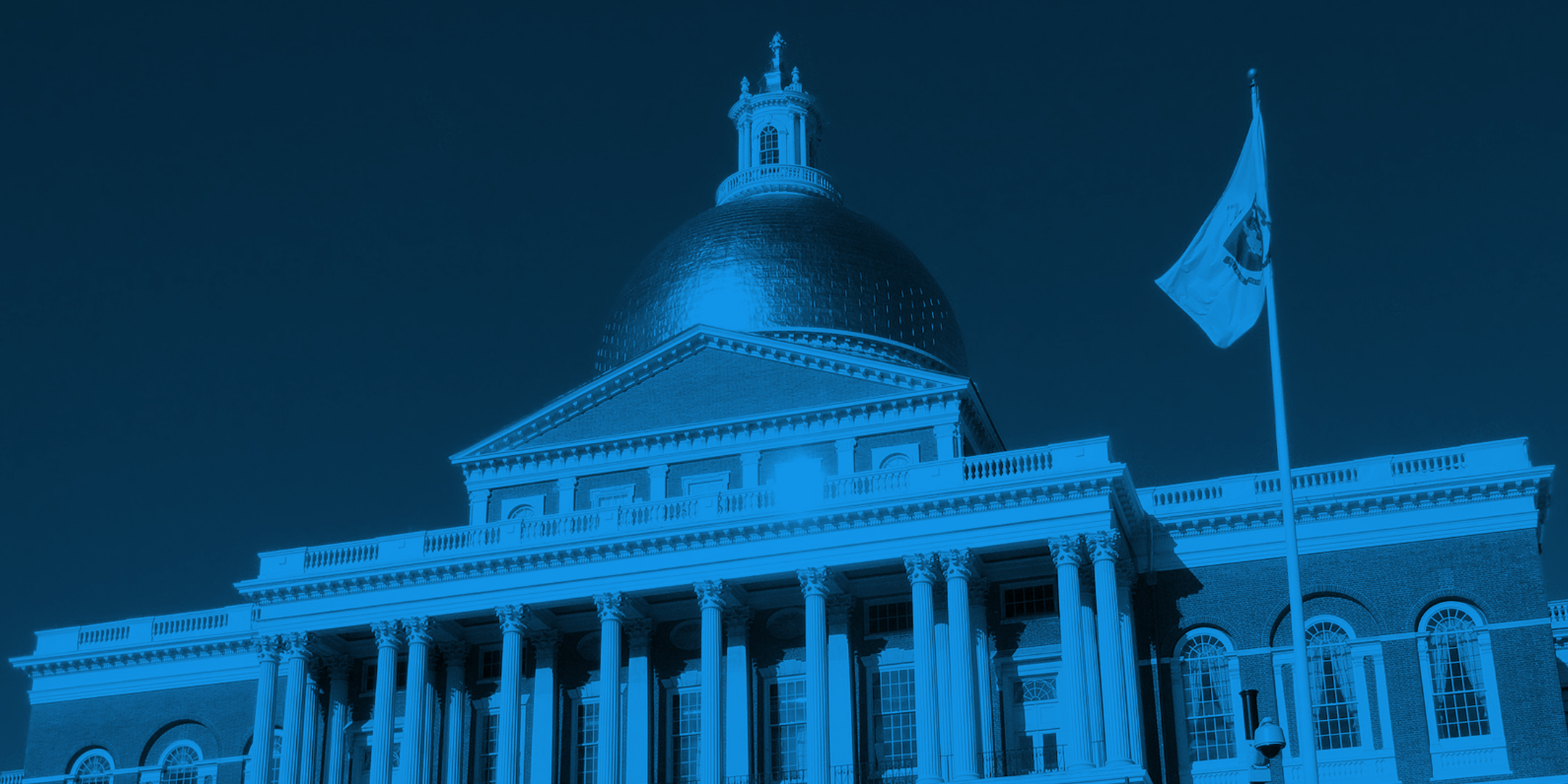 Photograph of the Massachusetts State House with Blue Overlay