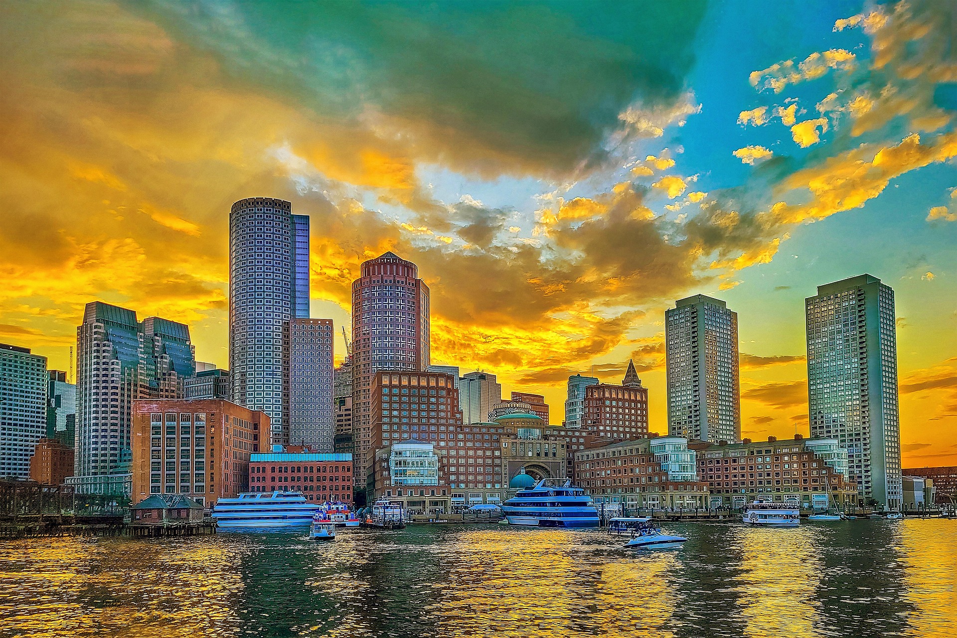 Sunset photograph of Boston Skyline